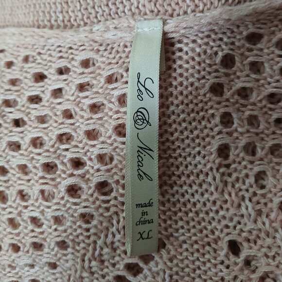 Leo & Nicole Cardigan Sweater XL Open Long Pointelle Loose Weave Knit Light Pink - Picture 8 of 10